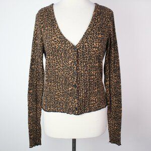 Rue21 Womens Large Leopard Ripped Crop Button Knit Shirt Top